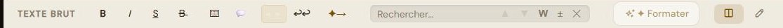 La barre de formatage : styles, marques internes, recherche/remplacement, « Formater » et continuation IA.